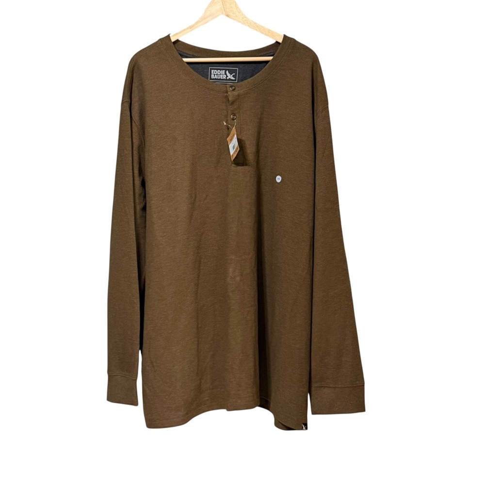 Eddie Bauer Mens 4XB Brown Waffle Knit Long Sleeve Henley Shirt NWT